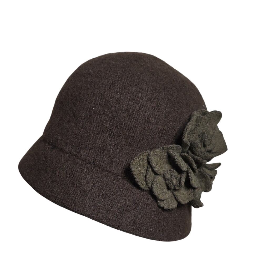 August Hats Brown Felt Cloche Wool Blend with Felt Flower Hat